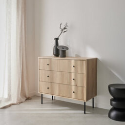 Sweeek - 3-Drawer Chest With Grooved Wooden-Effect Natural 39X90X80.5 Cm - Braga - thumbnail 3