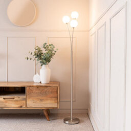 Valuelights Velika Chrome 3 Way Triple Floor Lamp With White Frosted Glass Globe Shades Light - Led Bulbs Included - thumbnail 5