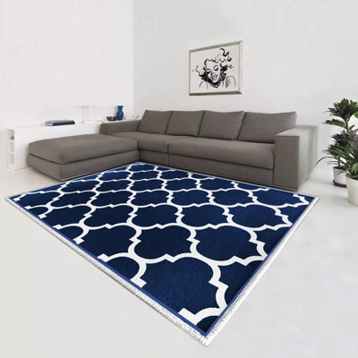 Oxford Homeware Printed Rug, Non-Slip Pets Friendly, Living Room Rugs And Bedroom Rugs, (Ava Navy, 160X230Cm) - image 1