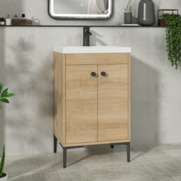 Royal Bathrooms Verona 500mm Natural Oak Floor Standing Bathroom Vanity Unit 2 Door With Mid-Edge Basin & Matt Black Knob - thumbnail 1