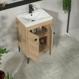 Royal Bathrooms Verona 500mm Natural Oak Floor Standing Bathroom Vanity Unit 2 Door With Mid-Edge Basin & Matt Black Knob - thumbnail 5
