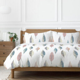 Copenhagen Home Flynn Leaf Double Duvet Cover Set With Pillowcases - Pastel White - thumbnail 1