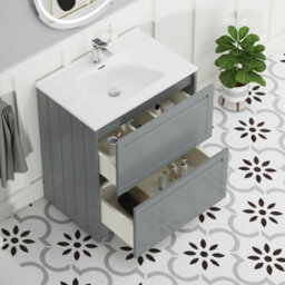Royal Bathrooms Elmore 700mm Traditional Floor Standing 2 Drawer Bathroom Vanity Unit With Ceramic Basin Sink - Matt Pebble Grey - thumbnail 5