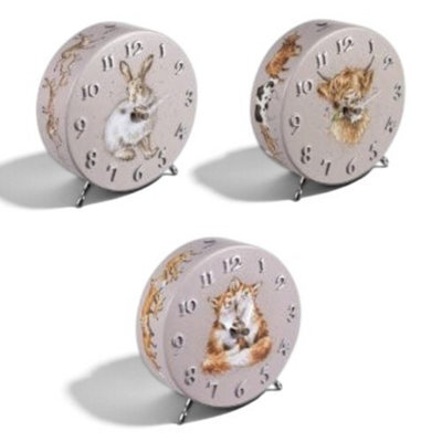 Wrendale Designs Freestanding Mantel Clock, Silver Embossed Numbers, Choice Of Hare Cow Or Foxes, 12.8 X 12 X 5.8 Cm