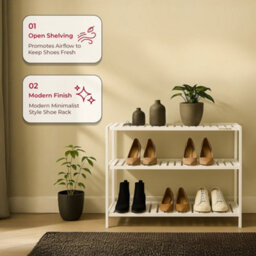 Innoteck 3 Tier Bamboo Shoe Rack White Holds 12 Pairs Freestanding 69.5W X 26D X 53H Cm - thumbnail 3