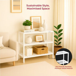 Innoteck 3 Tier Bamboo Shoe Rack White Holds 12 Pairs Freestanding 69.5W X 26D X 53H Cm - thumbnail 2