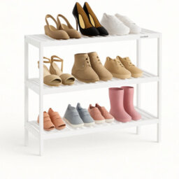 Innoteck 3 Tier Bamboo Shoe Rack White Holds 12 Pairs Freestanding 69.5W X 26D X 53H Cm