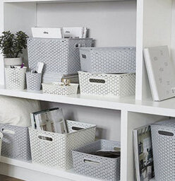 Curver 2 X A6 Cream Rattan Effect Storage Basket Tray Small Desk Tidy Office - thumbnail 2