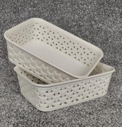 Curver 2 X A6 Cream Rattan Effect Storage Basket Tray Small Desk Tidy Office