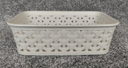 Curver 2 X A6 Cream Rattan Effect Storage Basket Tray Small Desk Tidy Office - thumbnail 6