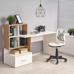Grosso Home Office Desk With Drawer Bookcase Compact Workstation For Teen Or Small Spaces Golden Oak White - thumbnail 2