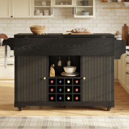 Matteo Mobile Multifunctional Kitchen Island With Fold-Out Dining Table And Storage - Black - thumbnail 5