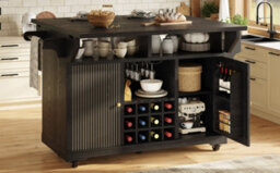 Matteo Mobile Multifunctional Kitchen Island With Fold-Out Dining Table And Storage - Black - thumbnail 6