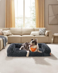 Songmics Orthopedic Large Dog Sofa, Premium Foam Bed With Washable Cover, Dark Grey - thumbnail 1