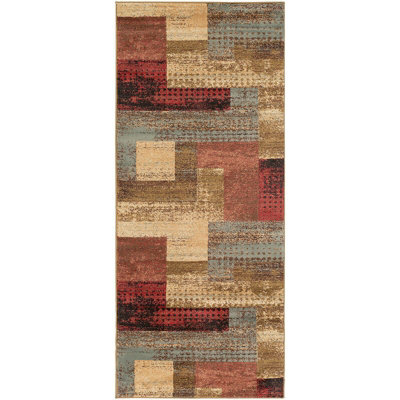 Livabliss Riley-Modern Red Brown Grey Graphic Living Dining Bedroom Rug 80 X 220 Cm Easy Care, Non Shedding - image 1