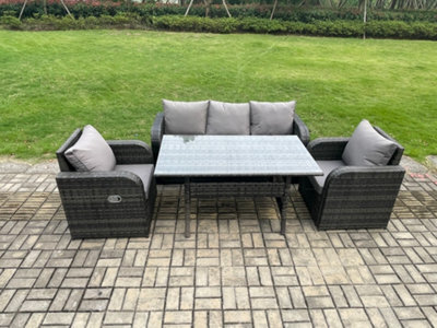 Fimous Rattan Garden Furniture 4 Piece Grey Patio Furniture Set Patio 5 Seater Set Outdoor Rectangular Table And Chairs - image 1