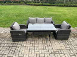 Fimous Rattan Garden Furniture 4 Piece Grey Patio Furniture Set Patio 5 Seater Set Outdoor Rectangular Table And Chairs - thumbnail 1