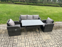 Fimous Rattan Garden Furniture 4 Piece Grey Patio Furniture Set Patio 5 Seater Set Outdoor Rectangular Table And Chairs - thumbnail 2