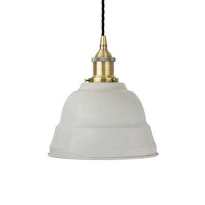 Pale Grey Lincoln Painted Dome Pendant Light With Antique Brass Lamp Holder And Black Twisted Cable - Se Home - image 1
