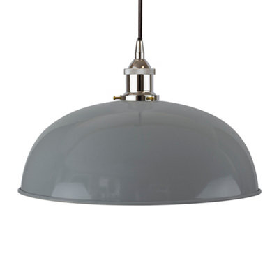 French Grey Worcester Painted Dome Pendant Light With Nickel Lamp Holder And Black Round Cable - Se Home - image 1