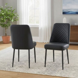 Home Luxe Interiors Set Of 4 Oxford Black Pu Leather Dining Chairs With Slim Metal Legs - thumbnail 5