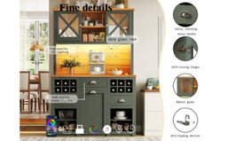 Abrihome Green Kitchen Cabinets Tall Units & Sideboards With Glass Doors Led Lighting Adjustable Shelves & Wine Rack - thumbnail 6