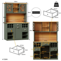 Abrihome Green Kitchen Cabinets Tall Units & Sideboards With Glass Doors Led Lighting Adjustable Shelves & Wine Rack - thumbnail 4