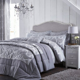 Catherine Lansfield Bedding Damask Jacquard Duvet Cover Set With Pillowcase Silver Grey