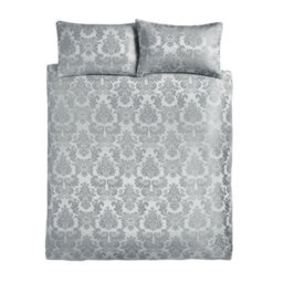 Catherine Lansfield Bedding Damask Jacquard Duvet Cover Set With Pillowcase Silver Grey - thumbnail 4