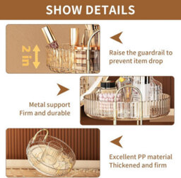 Makeup Organiser Rotating, 2 Tier Round Skincare Organiser, Customisable, Toiletries Cosmetics Organiser, Gift (Champagne Gold) - thumbnail 4