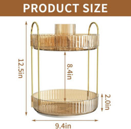 Makeup Organiser Rotating, 2 Tier Round Skincare Organiser, Customisable, Toiletries Cosmetics Organiser, Gift (Champagne Gold) - thumbnail 8