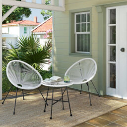 Songmics Garden Patio Furniture Set 3 Pieces, Acapulco Chair, Outdoor Seating, Glass Top Table And 2 Chairs, Indoor And Outdoor - thumbnail 1