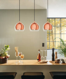 Eglo Rocamar Clear And Copper Glass And Metal 3 Light Ceiling Pendant, (D) 78Cm - thumbnail 4