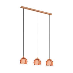Eglo Rocamar Clear And Copper Glass And Metal 3 Light Ceiling Pendant, (D) 78Cm - thumbnail 3