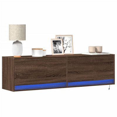 Berkfield Tv Wall Cabinet With Led Lights Brown Oak 140X31X38 Cm - image 1