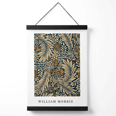 Artze Wall Art Vintage William Morris Larkspur In Navy And Beige / Black Frame / Size: A4 - image 1