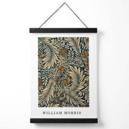 Artze Wall Art Vintage William Morris Larkspur In Navy And Beige / Black Frame / Size: A4 - thumbnail 1
