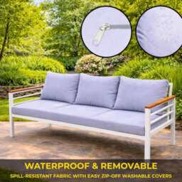 Shatchi Aluminium Garden Furniture Set 6 Seater White Outdoor Patio Sofa Set - Sofa, Dining Table, Bench, Armchairs - thumbnail 9