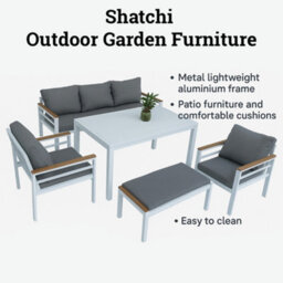Shatchi Aluminium Garden Furniture Set 6 Seater White Outdoor Patio Sofa Set - Sofa, Dining Table, Bench, Armchairs - thumbnail 7