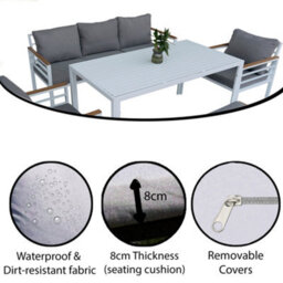 Shatchi Aluminium Garden Furniture Set 6 Seater White Outdoor Patio Sofa Set - Sofa, Dining Table, Bench, Armchairs - thumbnail 6