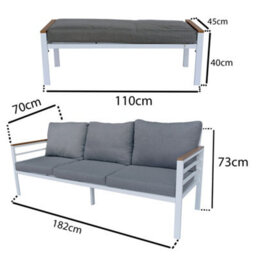 Shatchi Aluminium Garden Furniture Set 6 Seater White Outdoor Patio Sofa Set - Sofa, Dining Table, Bench, Armchairs - thumbnail 5