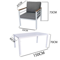 Shatchi Aluminium Garden Furniture Set 6 Seater White Outdoor Patio Sofa Set - Sofa, Dining Table, Bench, Armchairs - thumbnail 4