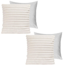 Ohs 2 X Faux Fur Thick Rib Filled Cushion Covers, 45 X 45Cm - White