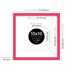 "10X10"" Bright Pink Picture Frame - 10X10"" Square Frame With 7X7"" Mount For 10X10""/7X7"" Pictures Art Deco Style Room Decor, 1 Pack" - thumbnail 2