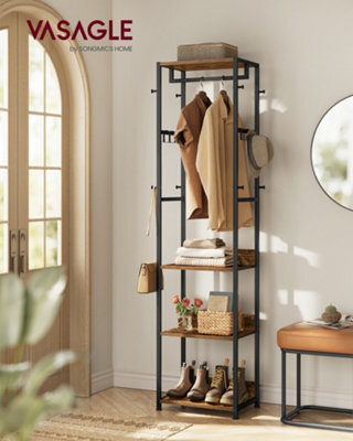 LEDREM Clothes Rack, Coat Rack Stand With Hanging Rail And Hooks, Hall Tree With Shelves, Steel Frame, For Clothes, Bags, Hats - image 1