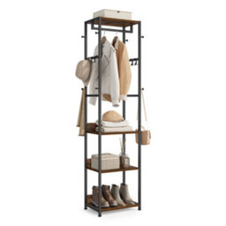 LEDREM Clothes Rack, Coat Rack Stand With Hanging Rail And Hooks, Hall Tree With Shelves, Steel Frame, For Clothes, Bags, Hats - thumbnail 2