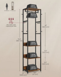 LEDREM Clothes Rack, Coat Rack Stand With Hanging Rail And Hooks, Hall Tree With Shelves, Steel Frame, For Clothes, Bags, Hats - thumbnail 5