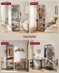 LEDREM Clothes Rack, Coat Rack Stand With Hanging Rail And Hooks, Hall Tree With Shelves, Steel Frame, For Clothes, Bags, Hats - thumbnail 6