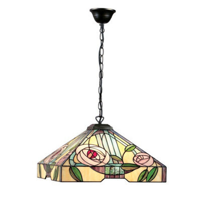 Luminosa Lighting Luminosa Willow 3 Light Large Ceiling Pendant Dark Bronze, Tiffany Style Glass, E27 - image 1