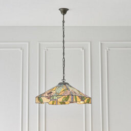 Luminosa Lighting Luminosa Willow 3 Light Large Ceiling Pendant Dark Bronze, Tiffany Style Glass, E27 - thumbnail 3
